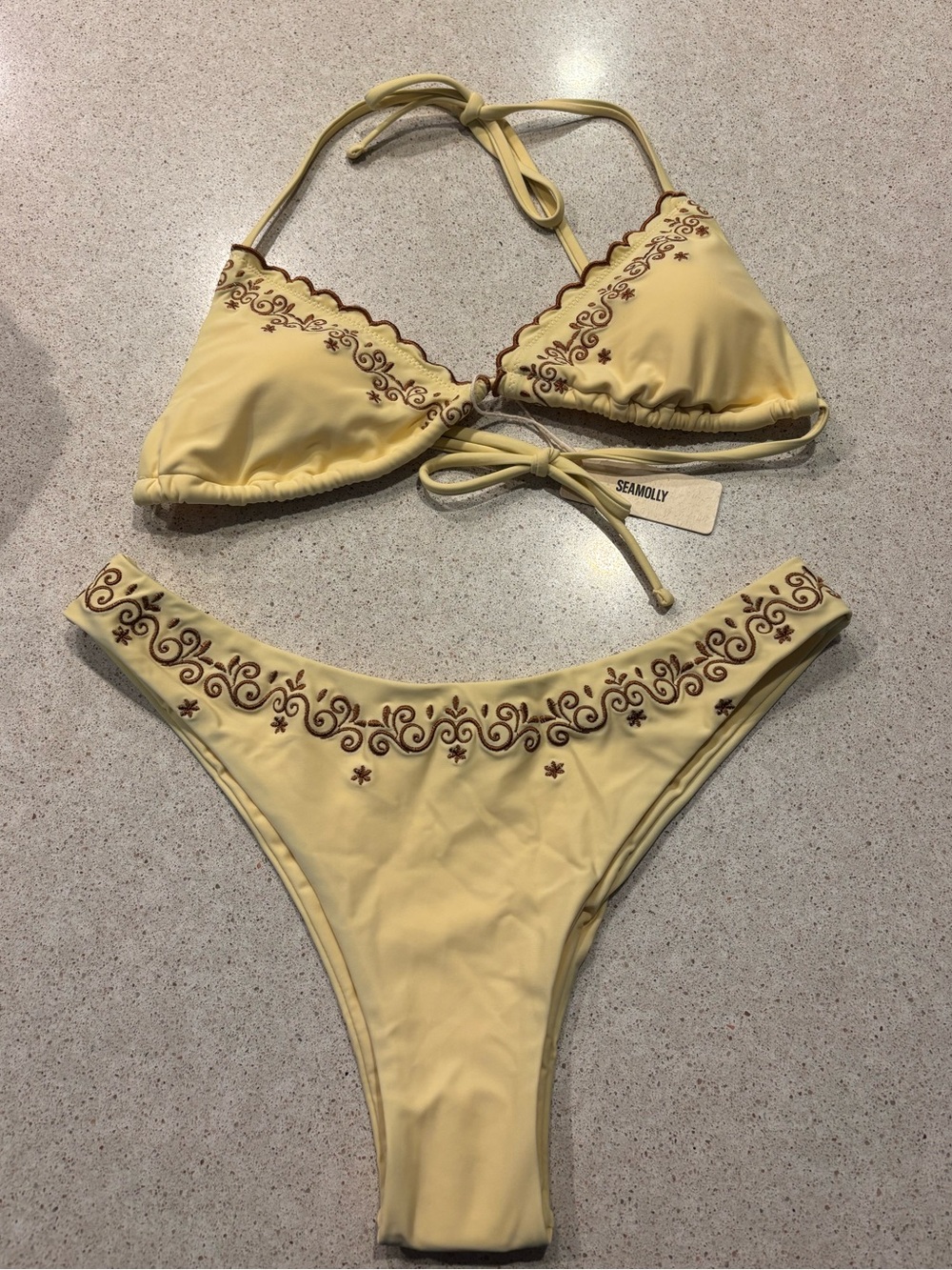 Seamolly Yellow Embroidered Triangle Bikini Set